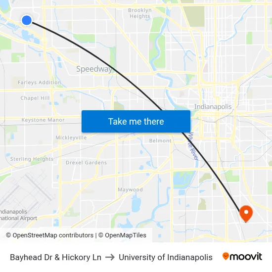 Bayhead Dr & Hickory Ln to University of Indianapolis map