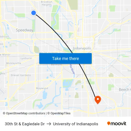 30th St & Eagledale Dr to University of Indianapolis map