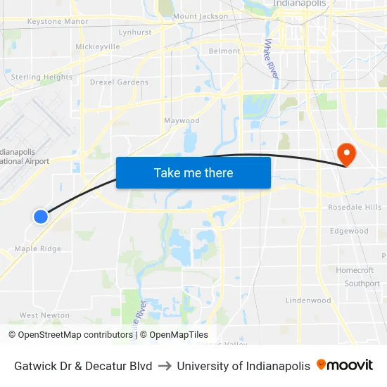 Gatwick Dr & Decatur Blvd to University of Indianapolis map