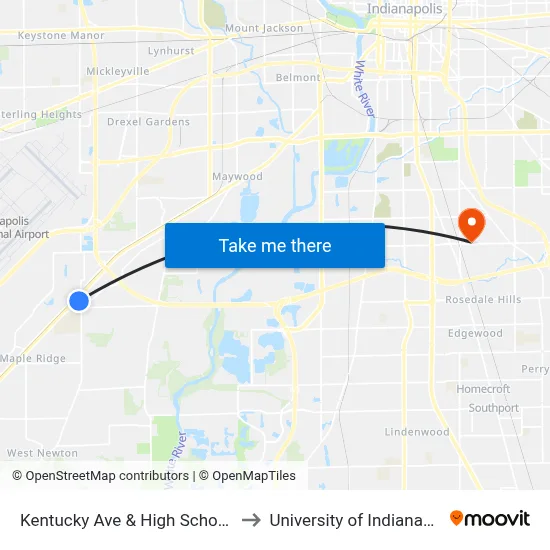 Kentucky Ave & High School Rd to University of Indianapolis map