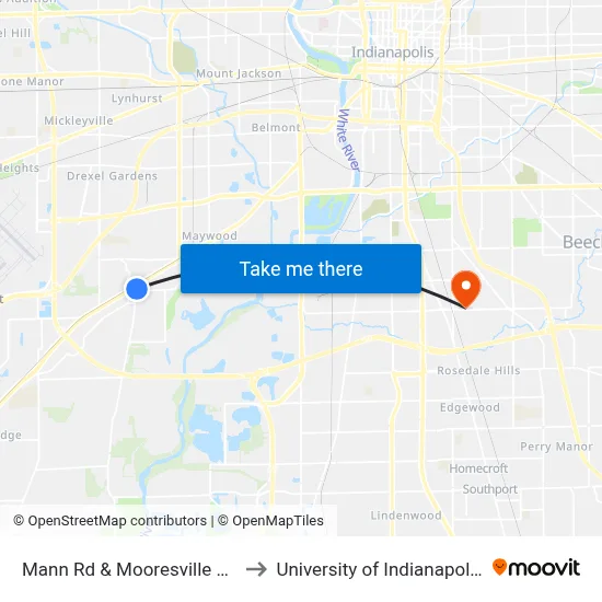 Mann Rd & Mooresville Rd to University of Indianapolis map