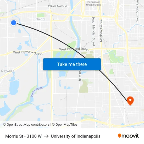 Morris St - 3100 W to University of Indianapolis map