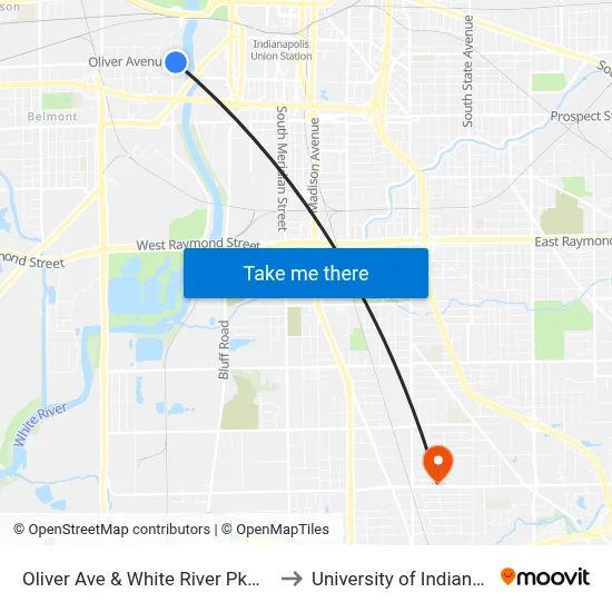 Oliver Ave & White River Pkwy W Dr to University of Indianapolis map