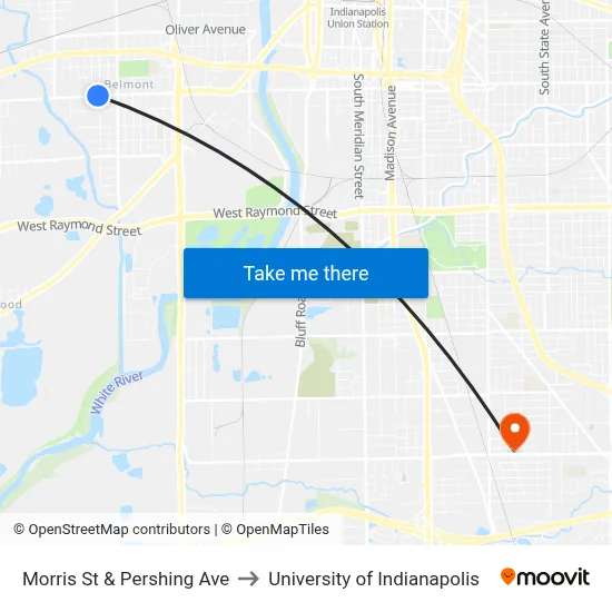 Morris St & Pershing Ave to University of Indianapolis map