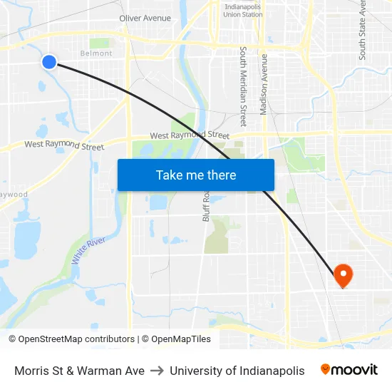 Morris St & Warman Ave to University of Indianapolis map