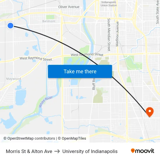 Morris St & Alton Ave to University of Indianapolis map