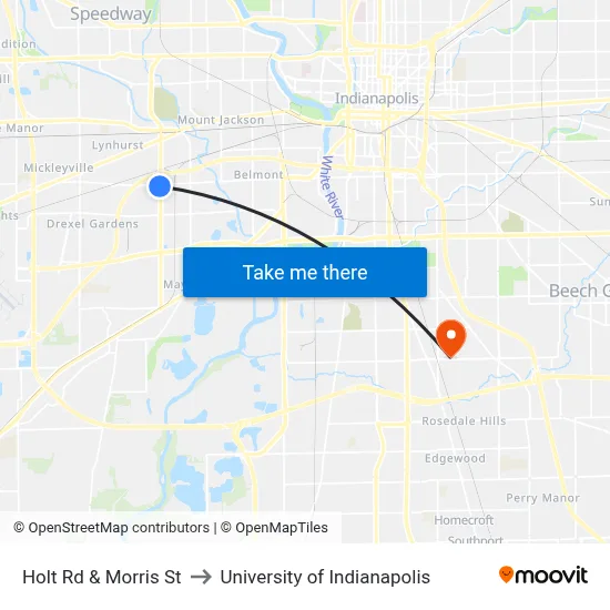 Holt Rd & Morris St to University of Indianapolis map