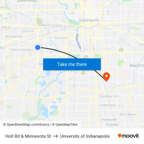 Holt Rd & Minnesota St to University of Indianapolis map