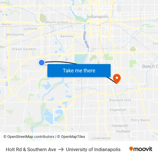 Holt Rd & Southern Ave to University of Indianapolis map