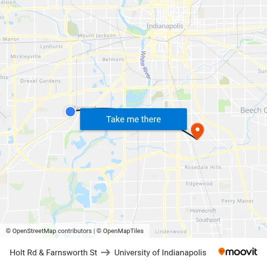Holt Rd & Farnsworth St to University of Indianapolis map