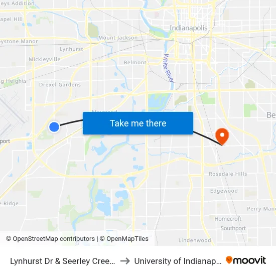 Lynhurst Dr & Seerley Creek Rd to University of Indianapolis map
