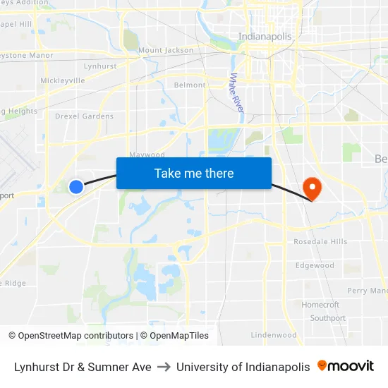 Lynhurst Dr & Sumner Ave to University of Indianapolis map
