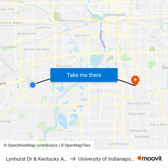 Lynhurst Dr & Kentucky Ave to University of Indianapolis map