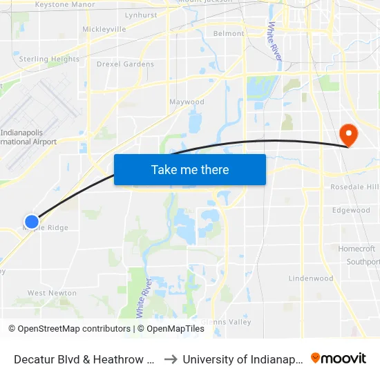 Decatur Blvd & Heathrow Way to University of Indianapolis map