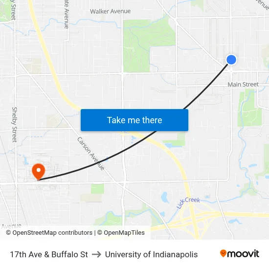 17th Ave & Buffalo St to University of Indianapolis map