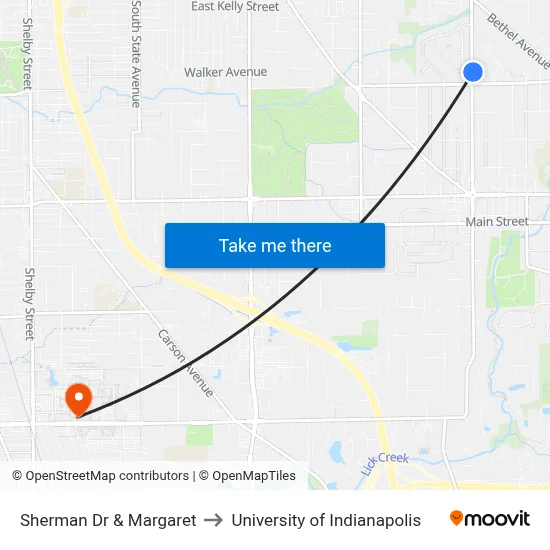 Sherman Dr & Margaret to University of Indianapolis map