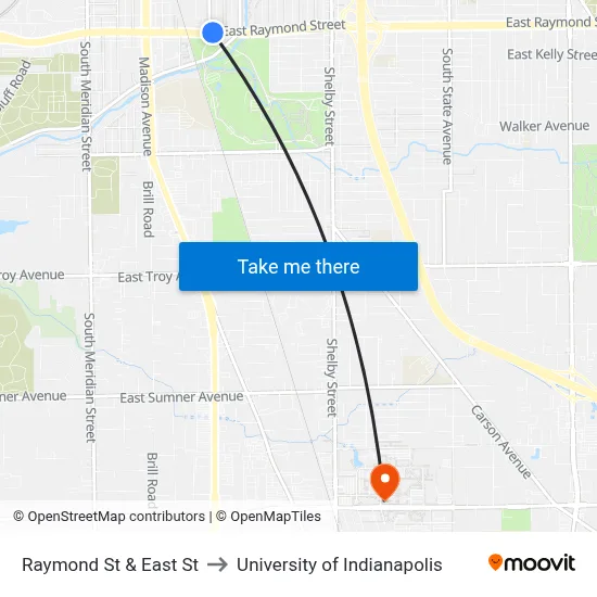 Raymond St & East St to University of Indianapolis map