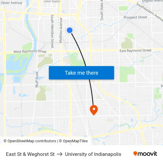East St & Weghorst St to University of Indianapolis map