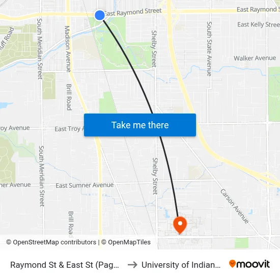 Raymond St & East St (Pagoda Dr) to University of Indianapolis map