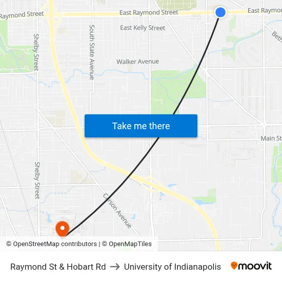 Raymond St & Hobart Rd to University of Indianapolis map