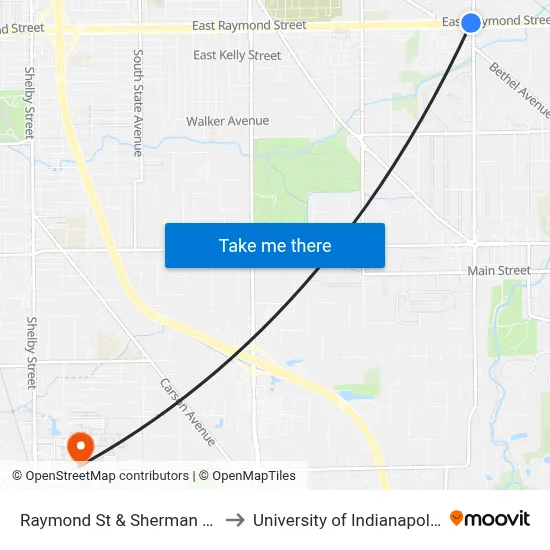 Raymond St & Sherman Dr to University of Indianapolis map