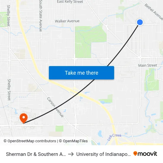 Sherman Dr & Southern Ave to University of Indianapolis map
