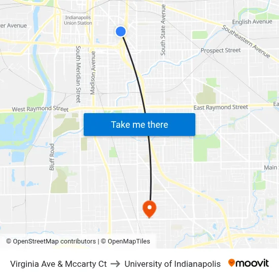 Virginia Ave & Mccarty Ct to University of Indianapolis map