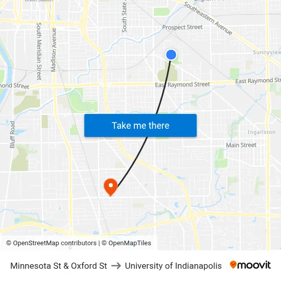 Minnesota St & Oxford St to University of Indianapolis map