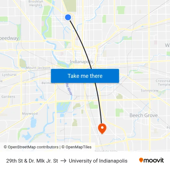 29th St & Dr. Mlk Jr. St to University of Indianapolis map