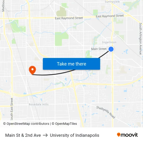 Main St & 2nd Ave to University of Indianapolis map