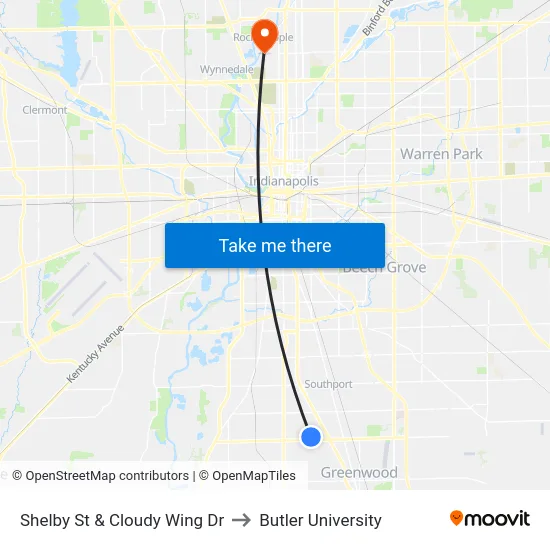 Shelby St & Cloudy Wing Dr to Butler University map
