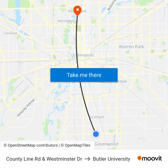 County Line Rd & Westminster Dr to Butler University map