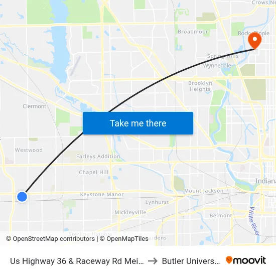Us Highway 36 & Raceway Rd Meijer to Butler University map