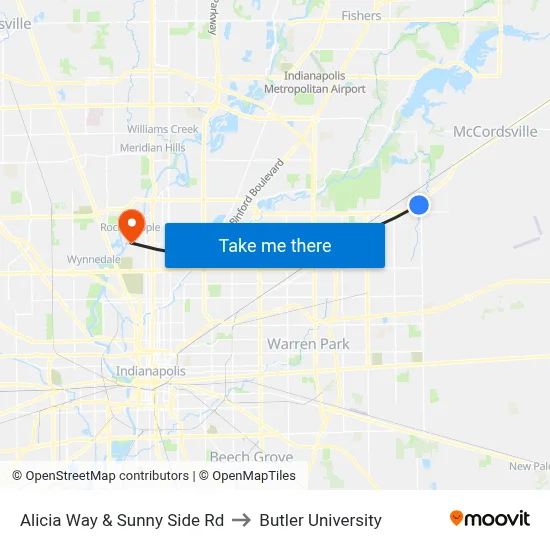 Alicia Way & Sunny Side Rd to Butler University map