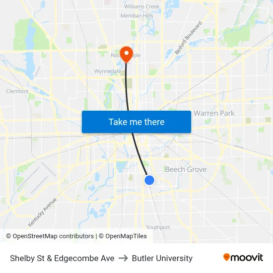 Shelby St & Edgecombe Ave to Butler University map