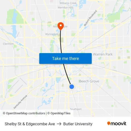 Shelby St & Edgecombe Ave to Butler University map