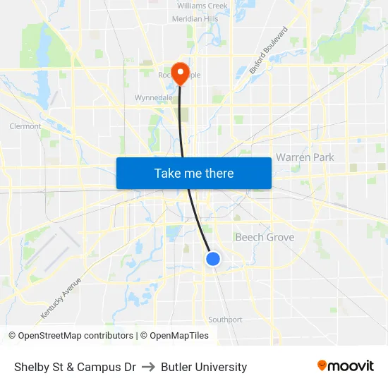 Shelby St & Campus Dr to Butler University map