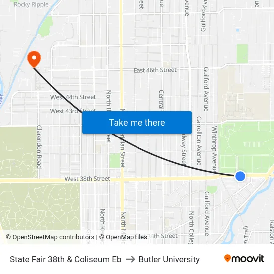 State Fair 38th & Coliseum Eb to Butler University map