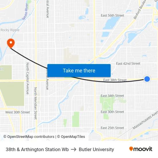 38th & Arthington Station Wb to Butler University map