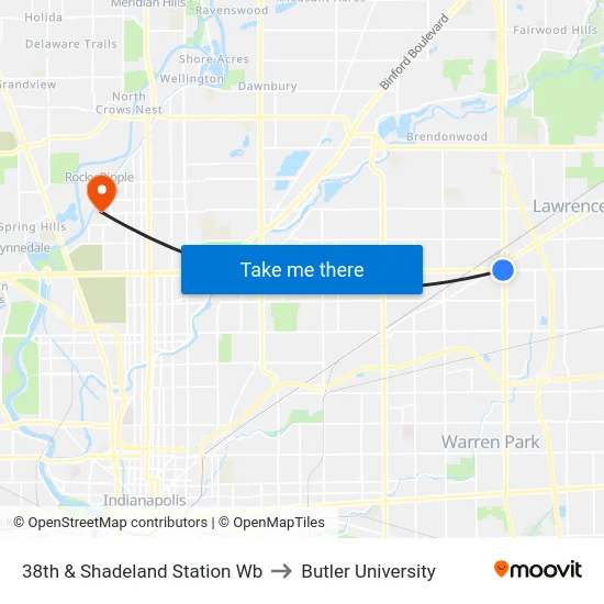 38th & Shadeland Station Wb to Butler University map