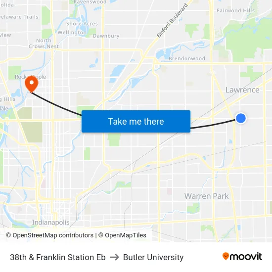 38th & Franklin Station Eb to Butler University map