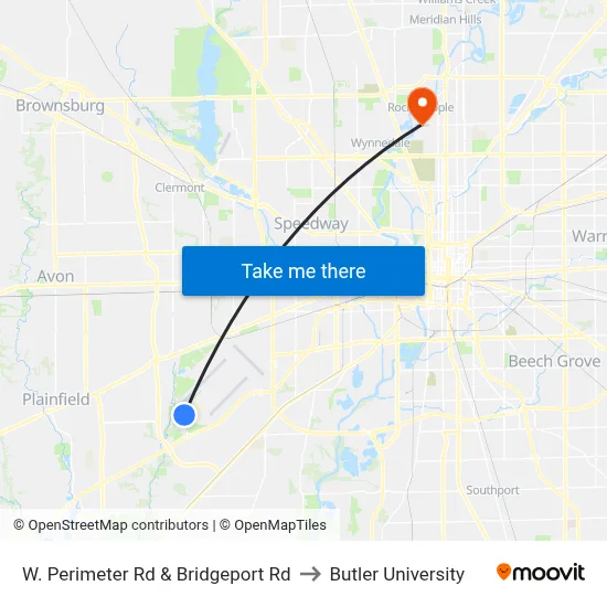 W. Perimeter Rd & Bridgeport Rd to Butler University map