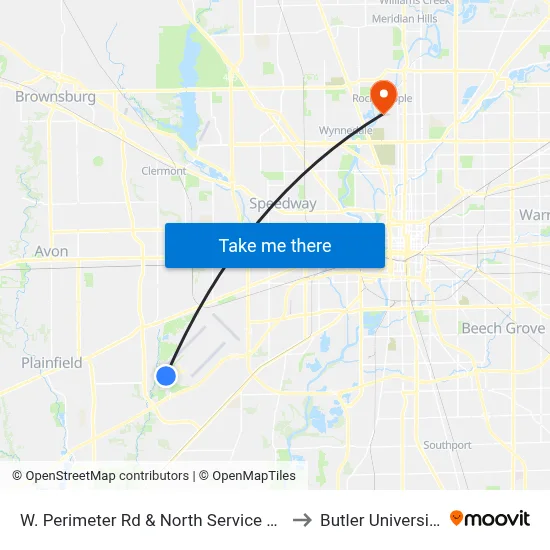 W. Perimeter Rd & North Service Rd to Butler University map