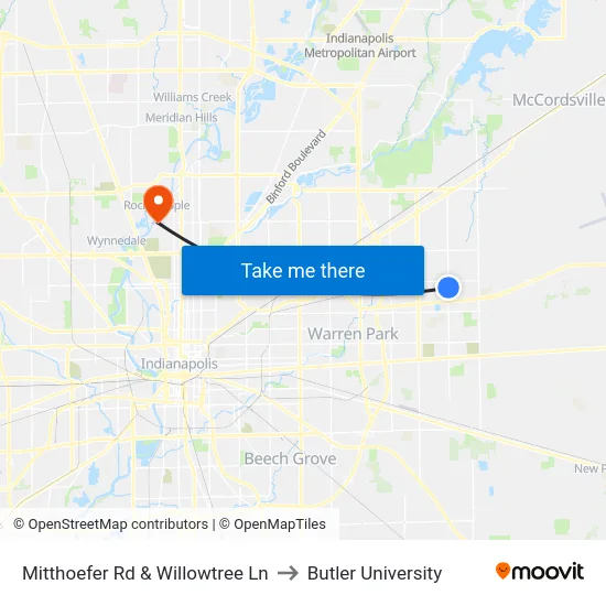 Mitthoefer Rd & Willowtree Ln to Butler University map