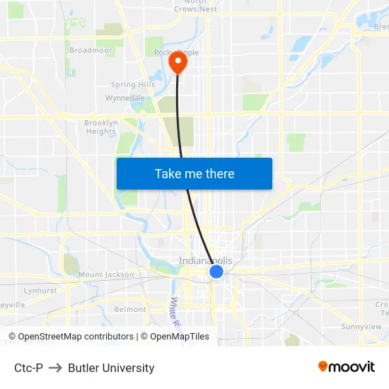 Ctc-P to Butler University map