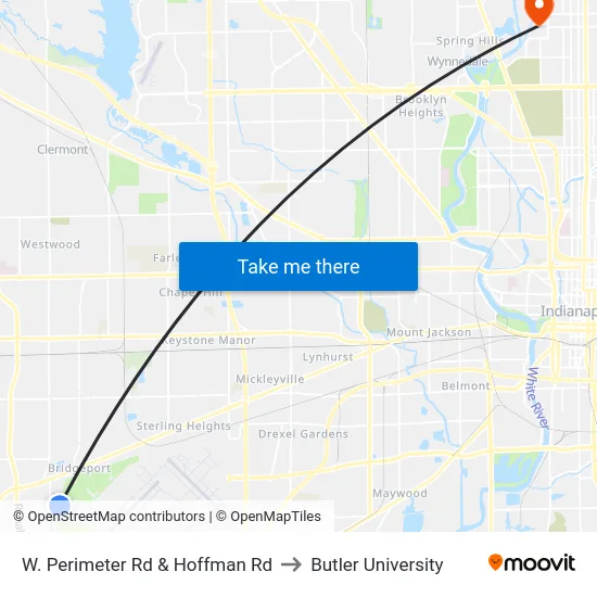 W. Perimeter Rd & Hoffman Rd to Butler University map