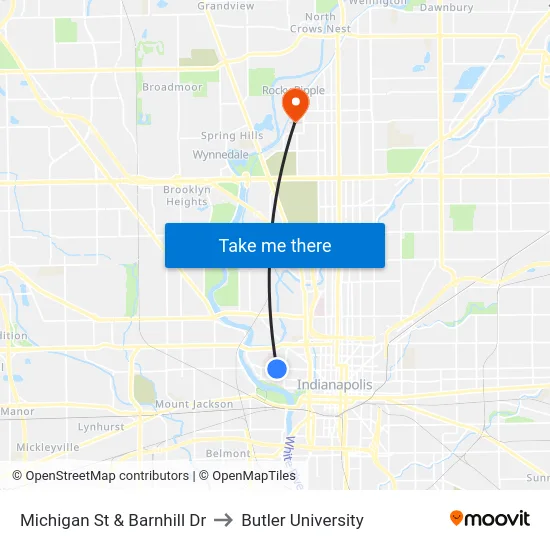 Michigan St & Barnhill Dr to Butler University map