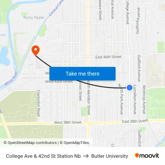 College Ave & 42nd St Station Nb to Butler University map