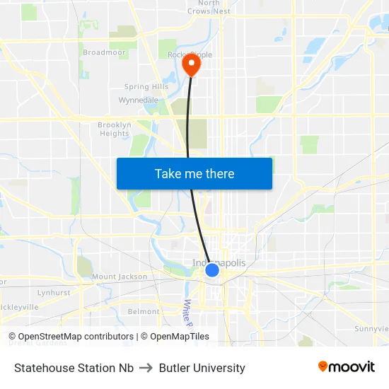 Statehouse Station Nb to Butler University map