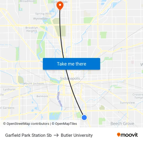 Garfield Park Station Sb to Butler University map